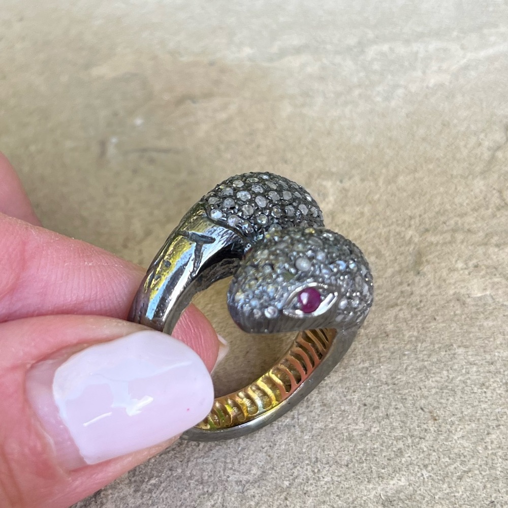 Diamond And Ruby Snake Head Ring - image 2